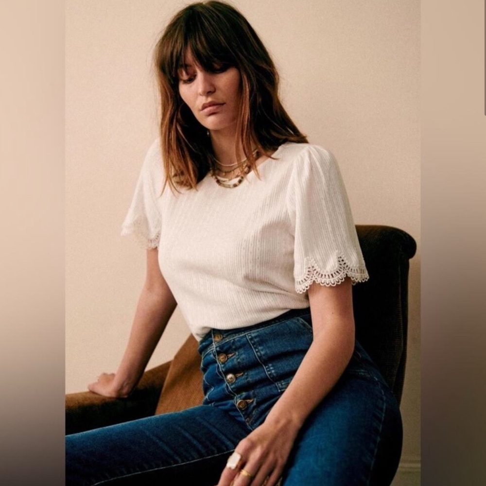 NWOT Sezane Cléa T-shirt Ecru - Size S